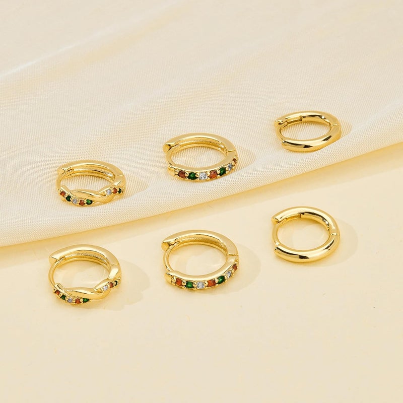 Inerney 14K Gold Plated Huggie Hoop Earrings for Women, Small Sterling Silver Earring Set Hypoallergenic Cartilage Helix Stacks, Mini Dainty Cute Trendy Birthstone Jewelry Gift for Multiple Piercings - Image 5